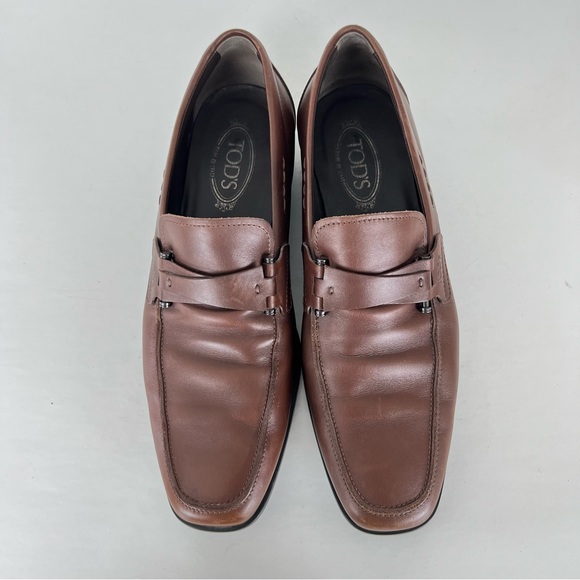 TOD’s Men Brown CrissCross Band Leather w Side Bars ClassIc Penny Loafer Sz 10 - Picture 15 of 15